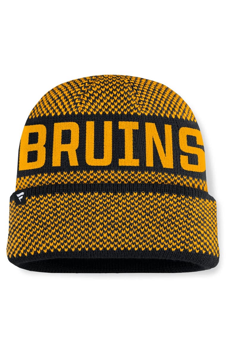 FANATICS Men's Fanatics Black/Gold Boston Bruins Fundamentals Shelter Cuffed Knit Hat, Alternate, color, Black