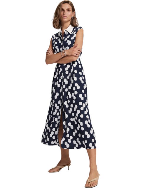 Spot Halter Shirt Midi Dress