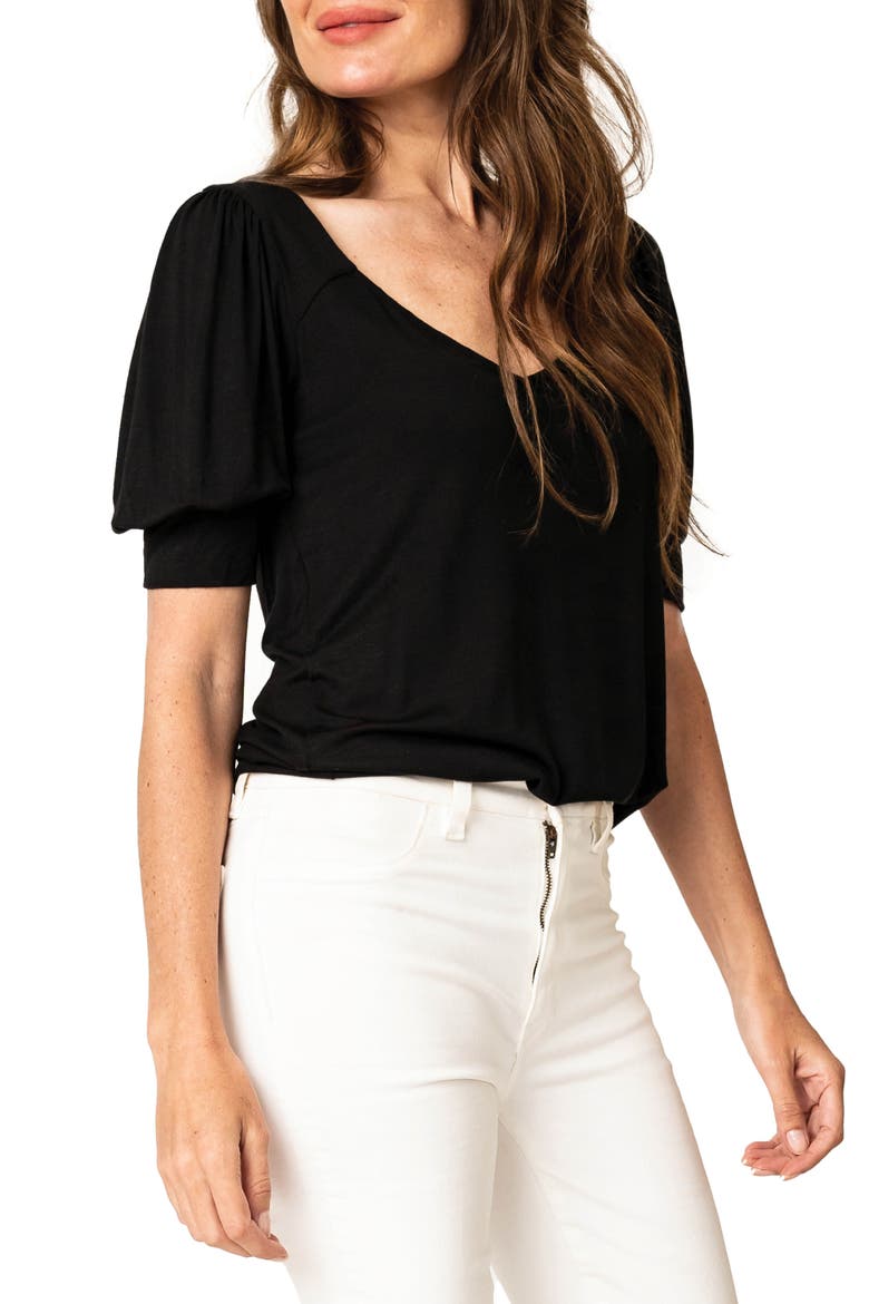 Sweetheart Neck Knit Top, Alternate, color, BLACK