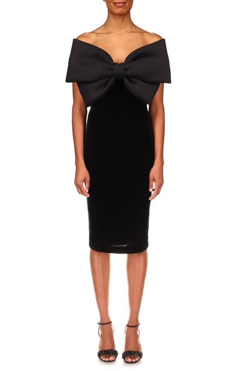 Badgley Mischka Bow Front Strapless Velvet Body-Con Dress