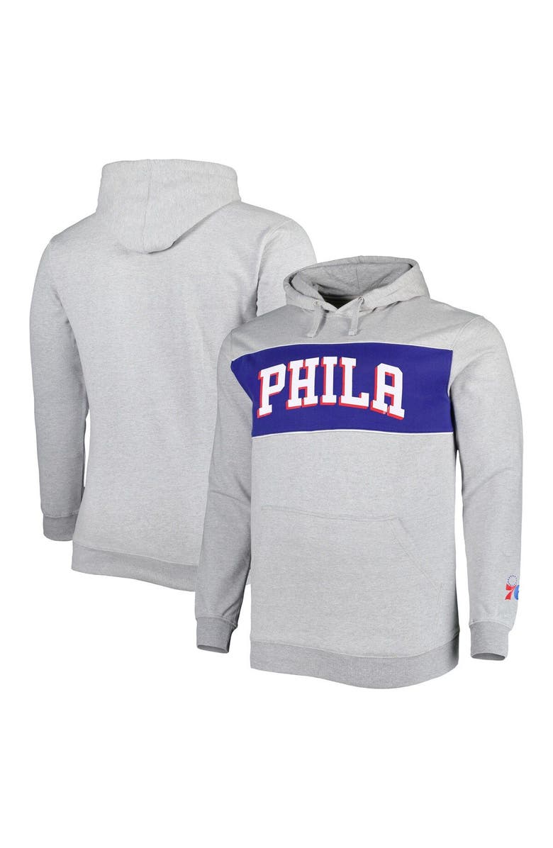 FANATICS Men's Fanatics Branded Heather Gray Philadelphia 76ers Big & Tall Wordmark Pullover Hoodie, Main, color, Heather Gray