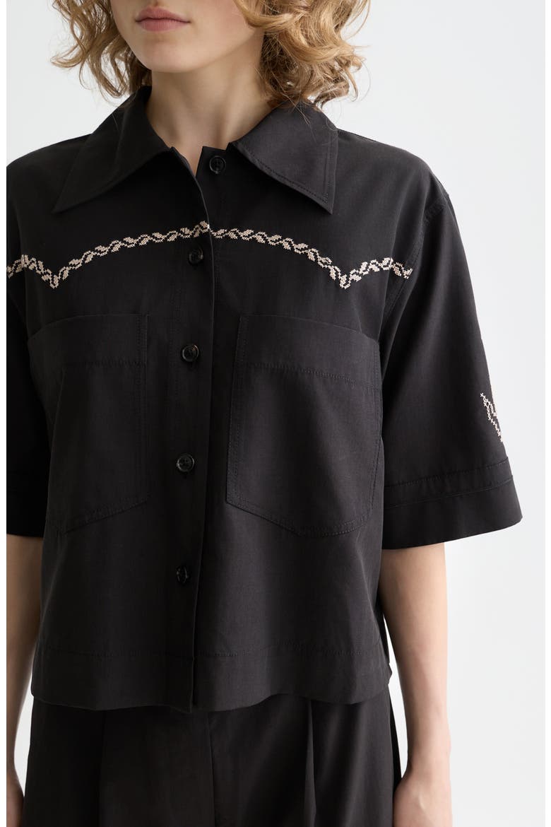 Boxy Short Sleeve Button-Up Shirt, Alternate, color, METEORITE