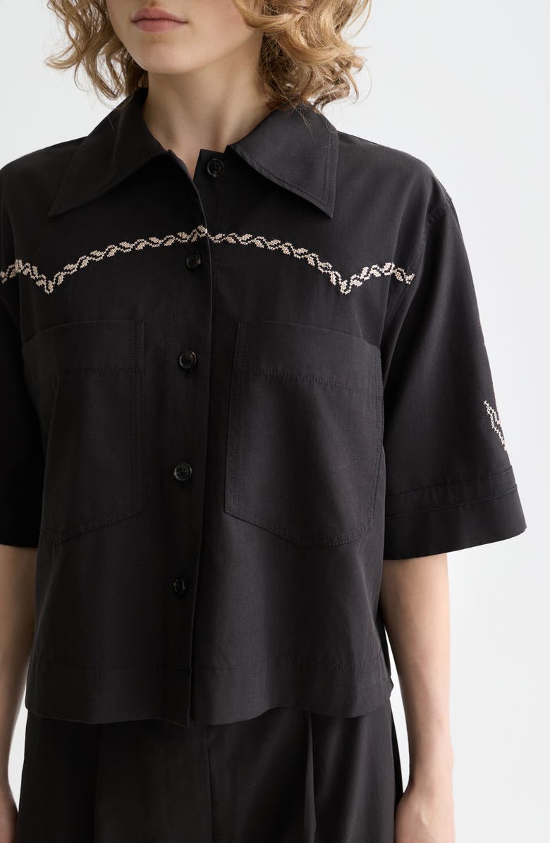 Scotch & Soda Boxy Short Sleeve Button-Up Shirt, Alternate, color, Meteorite