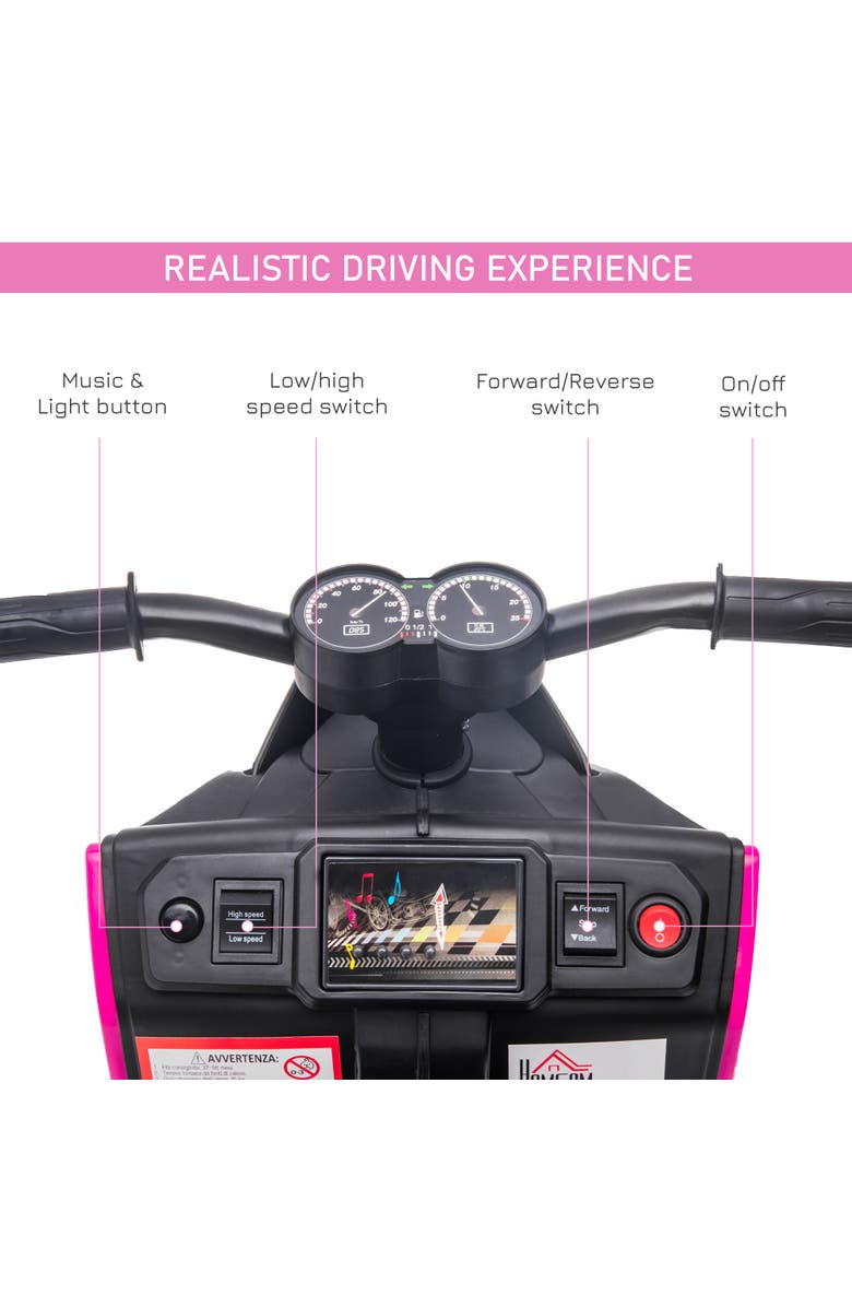 Aosom 6V Kids Electric Motorcycle with Music, Headlights, Rechargeable Battery, Alternate, color, Pink