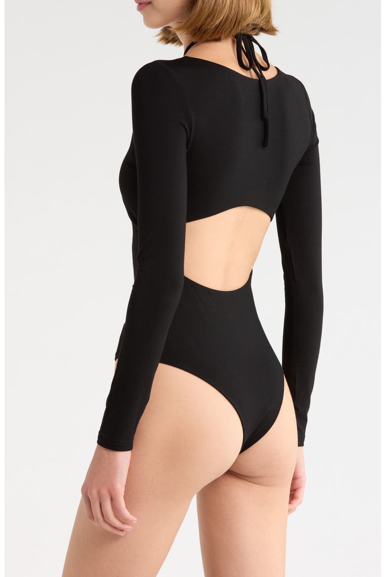 Tulia Layered Long Sleeve Bodysuit, Alternate, color, BLACK