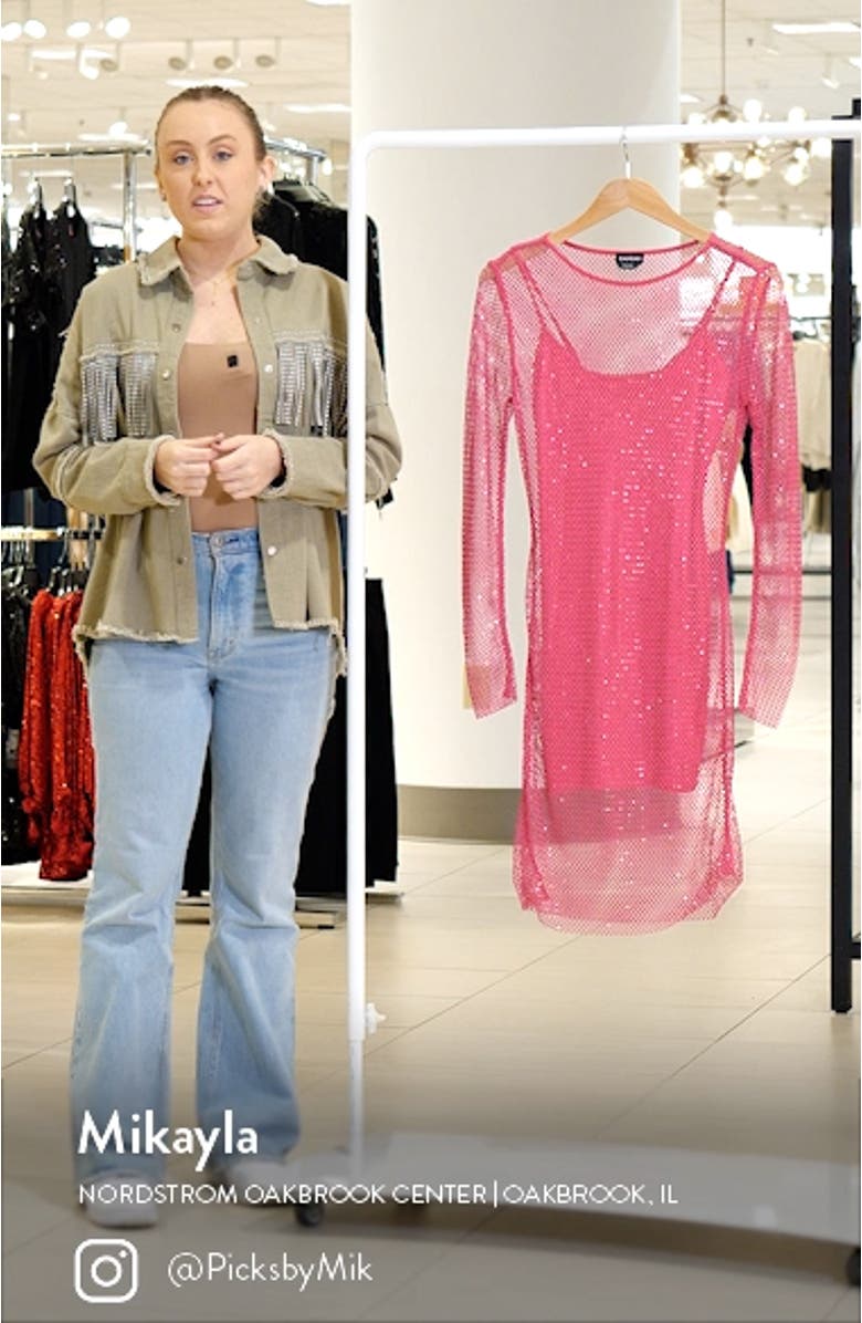 Rhinestone Mesh Long Sleeve Cocktail Minidress, sales video thumbnail