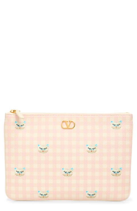 Medium VLOGO Signature Flat Leather Pouch Clutch