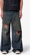 mnml Oil Stain Rave Ripped Relaxed Wide Leg Jeans