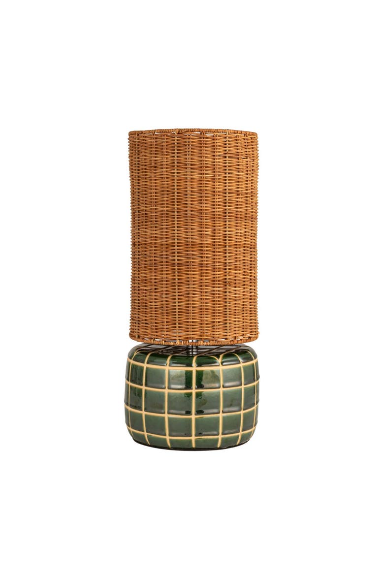 Tiled Table Lamp with Hand-Woven Shade and Inline Switch, Alternate, color, Green