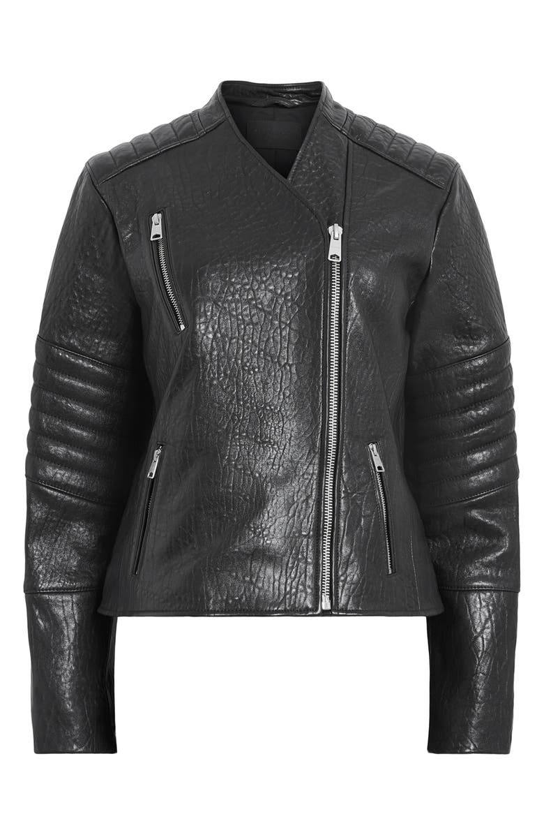 AllSaints Cawley Leather Biker Jacket, Alternate, color, Black