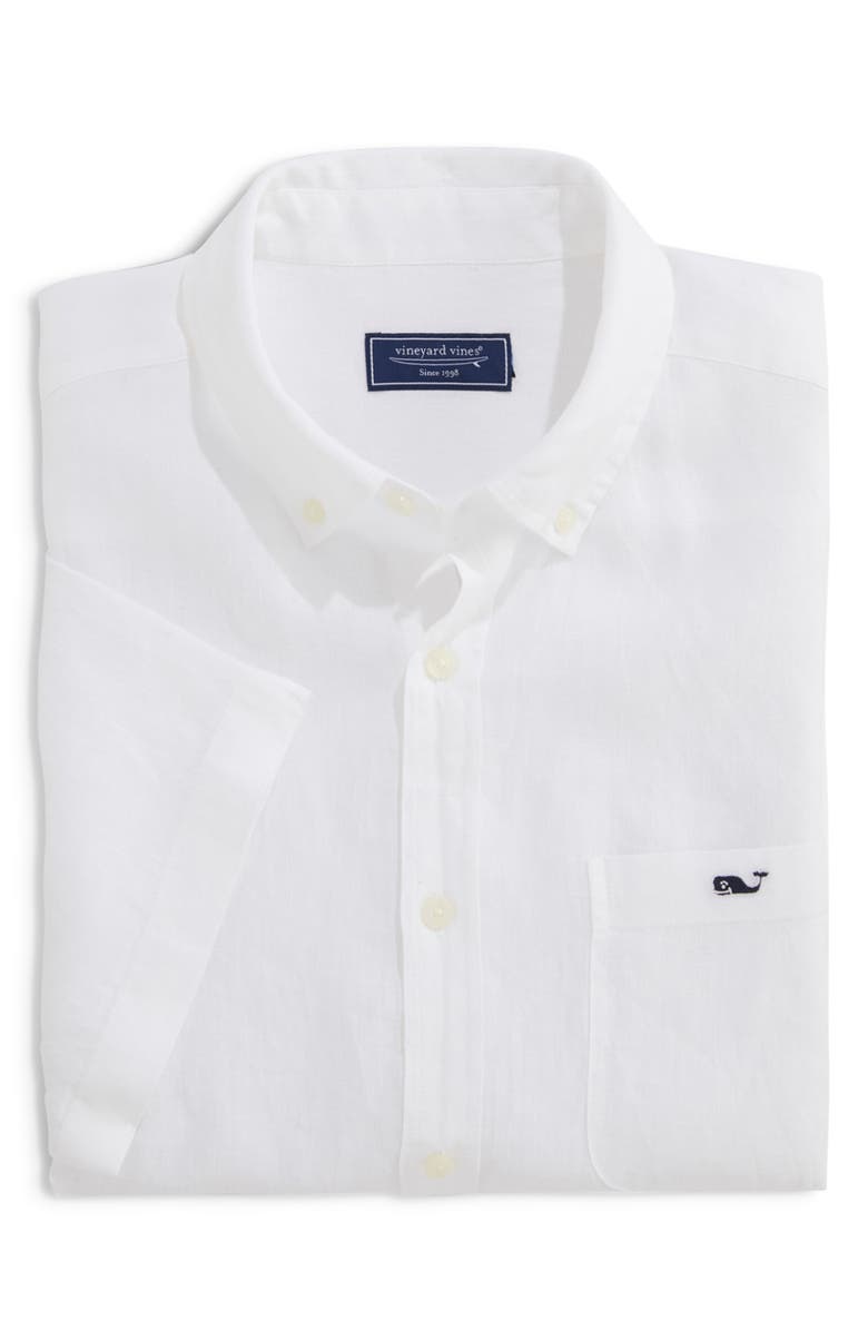vineyard vines Solid Short Sleeve Linen Button-Down Shirt, Main, color,