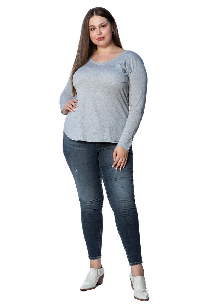 V-Neck Long Sleeve Pocket T-Shirt, Alternate, color, HEATHER GREY