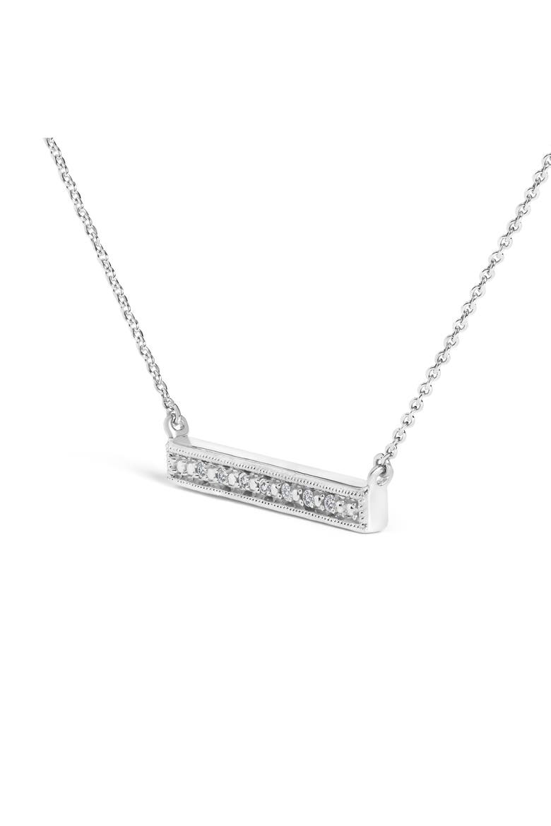 Sterling Silver Diamond Accent Milgrain Bar Pendant Necklace, Alternate, color, Silver