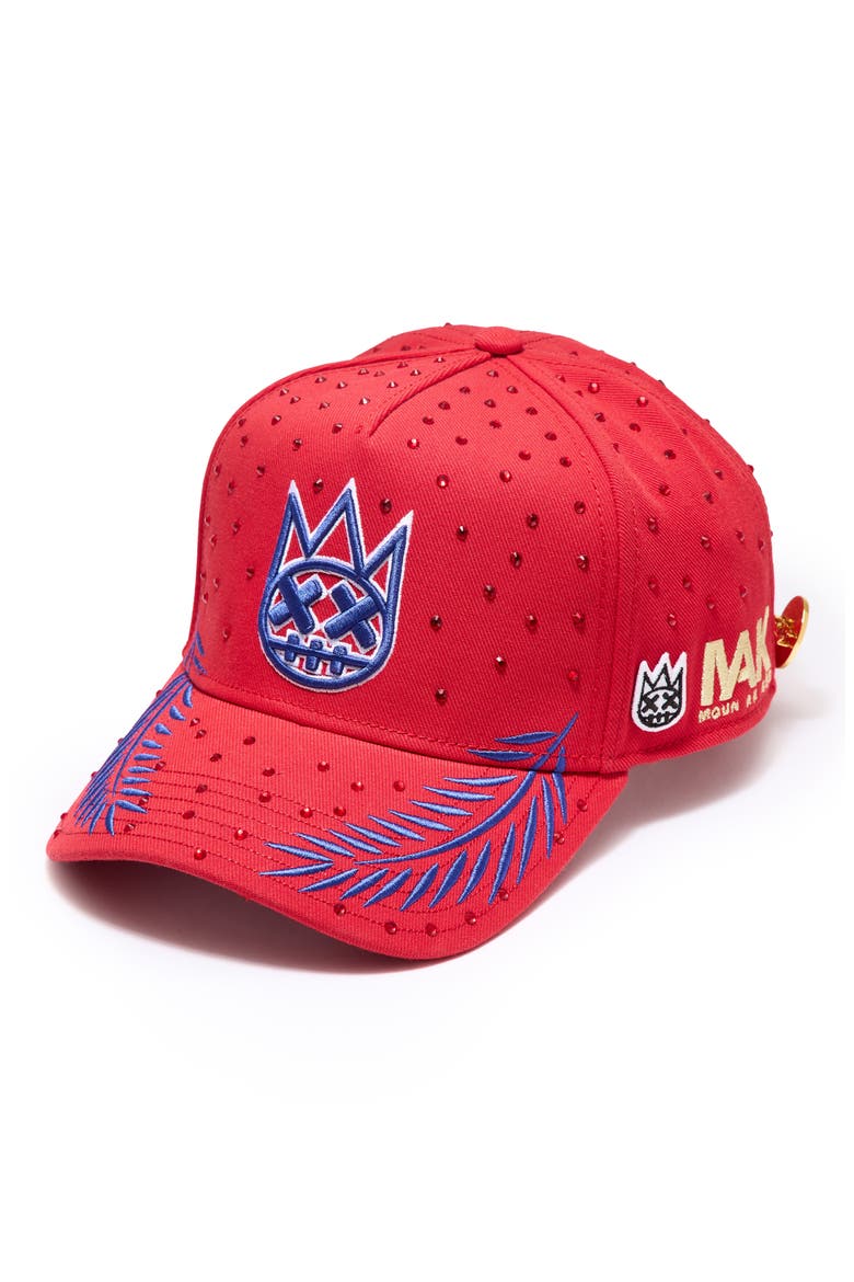 Studded Baseball Cap, Main, color, RED