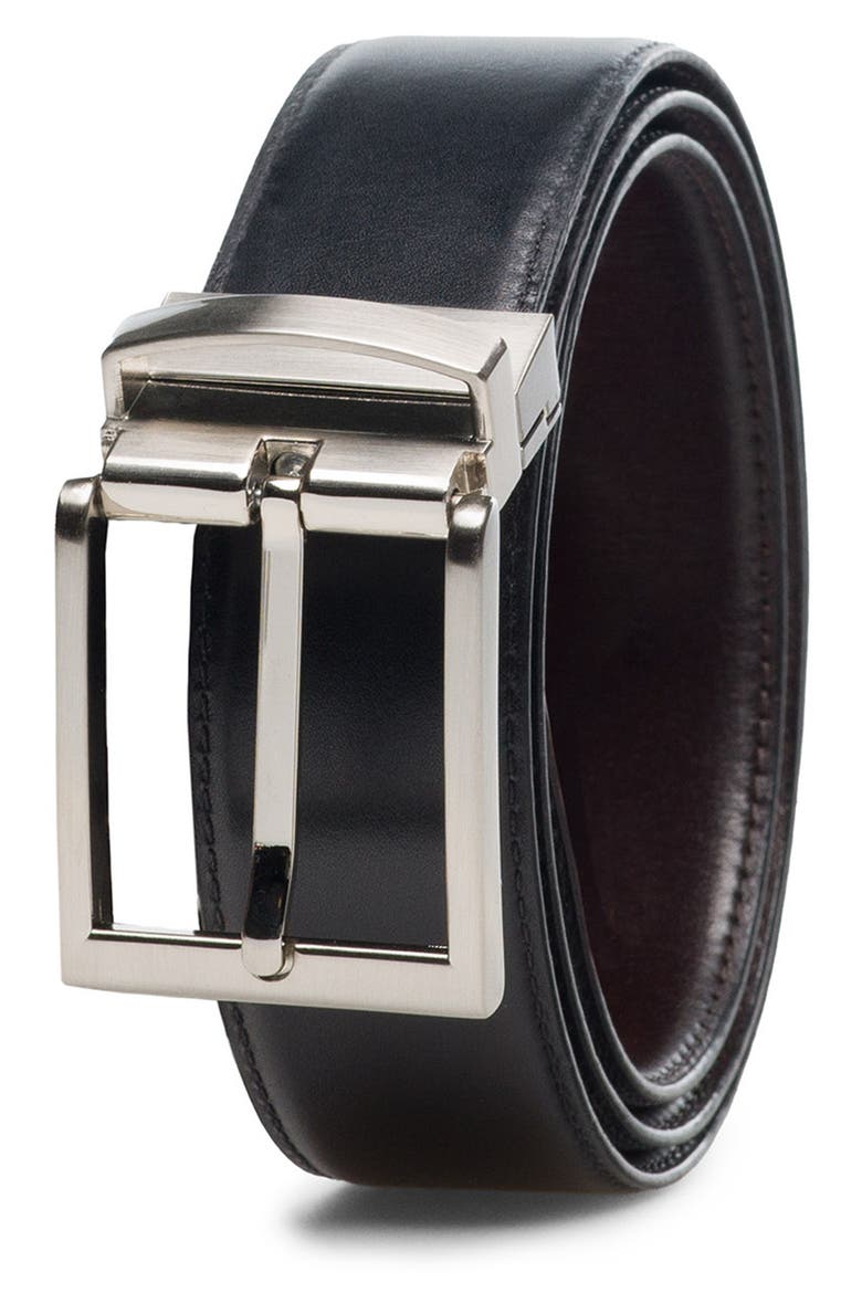 Lados Reversible Calfskin Leather Belt, Main, color, BLACK