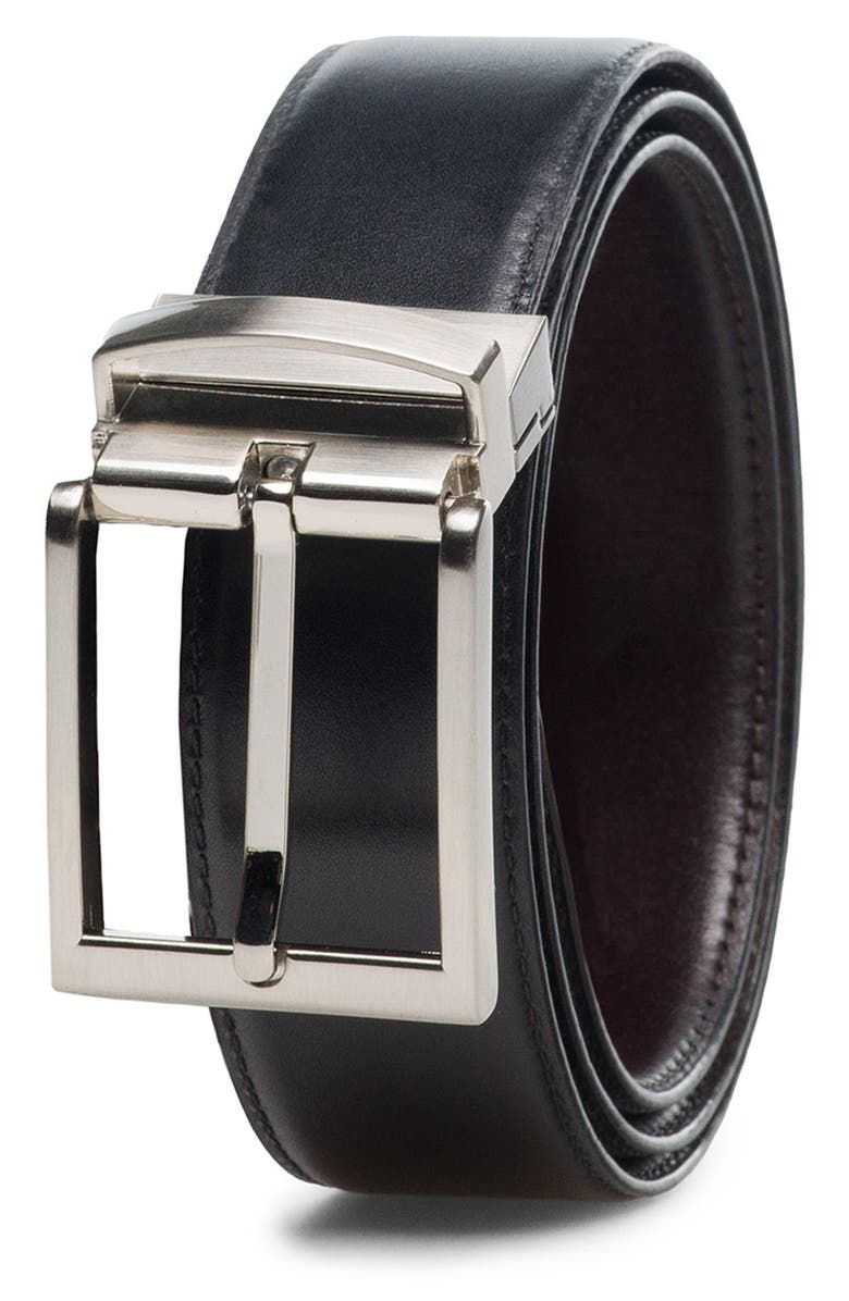 Magnanni Lados Reversible Calfskin Leather Belt, Main, color, Black / Brown