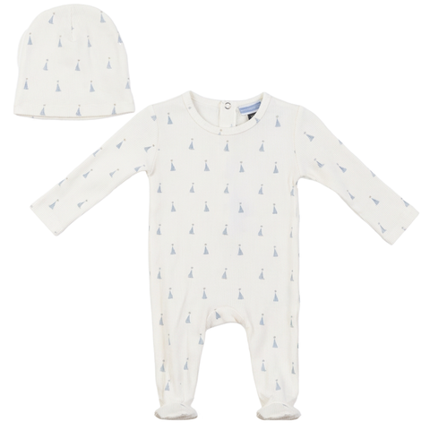 Sail Boat Ribbed Matching Hat Romper Set