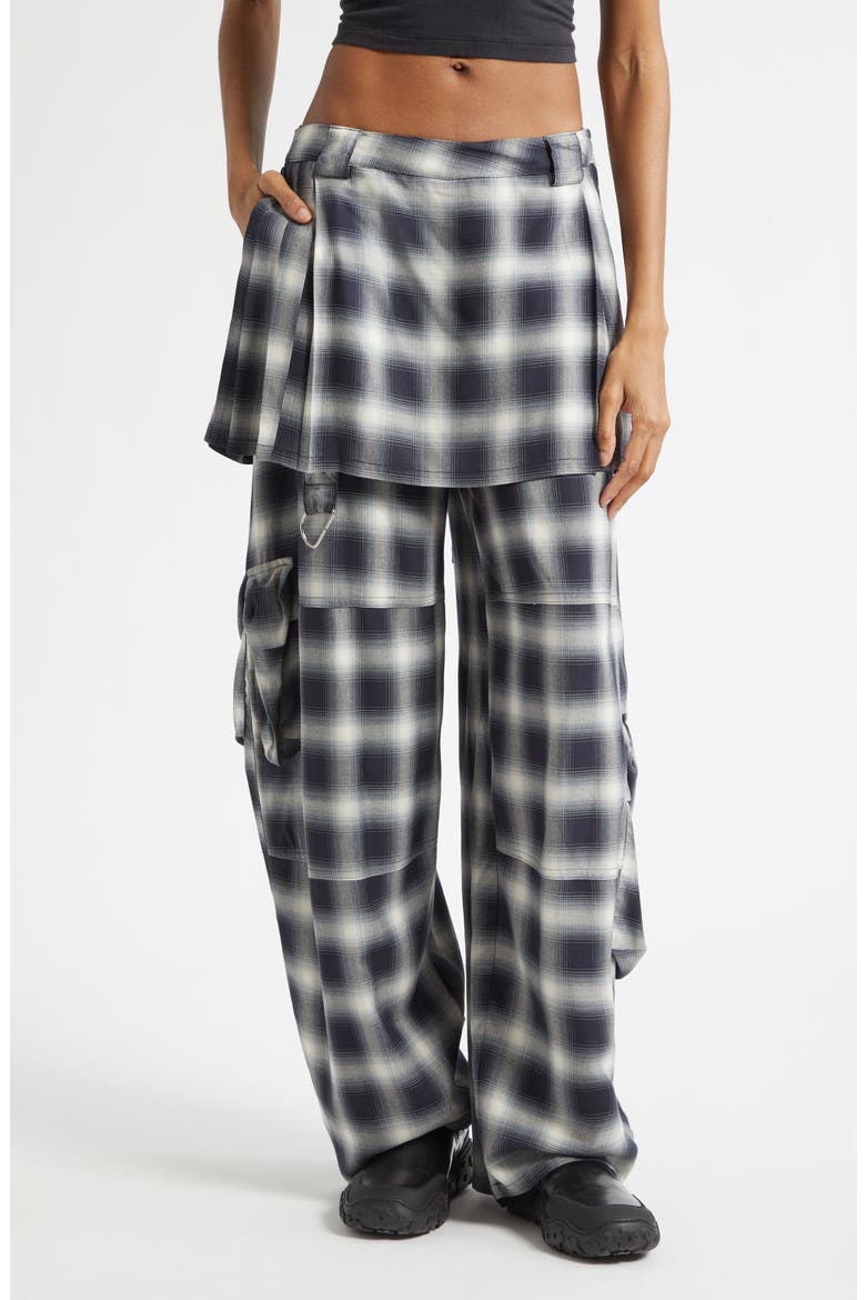 Lawn Plaid Skirt Overlay Cargo Pants, Main, color, FOG PLAID