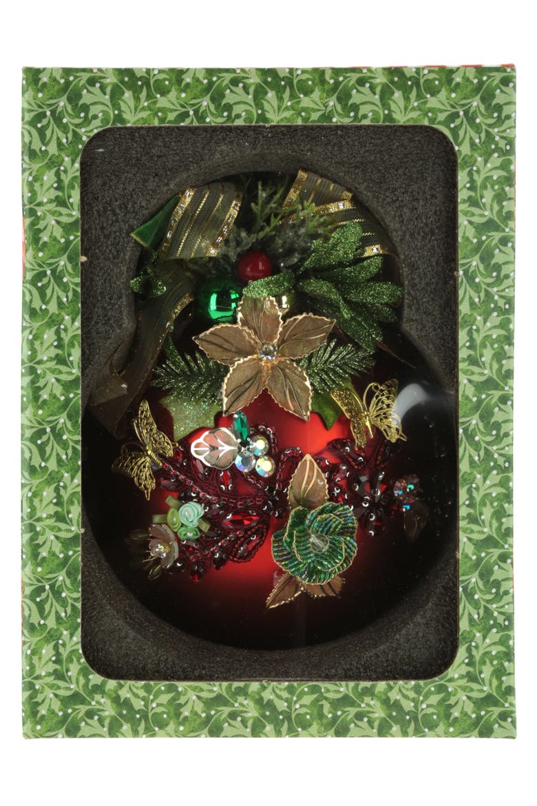 Floral Jeweled Ornament, Red, Alternate, color, Red