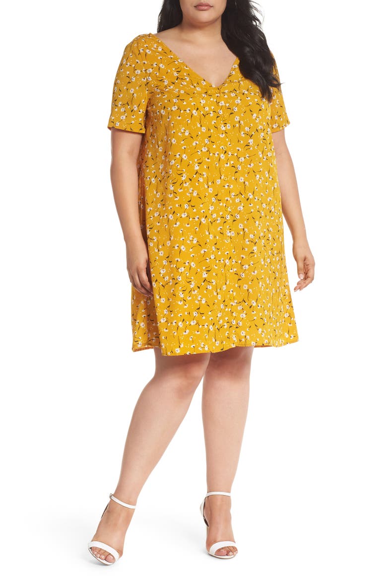 Floral Swing Shirtdress, Main, color, MUSTARD DITSY