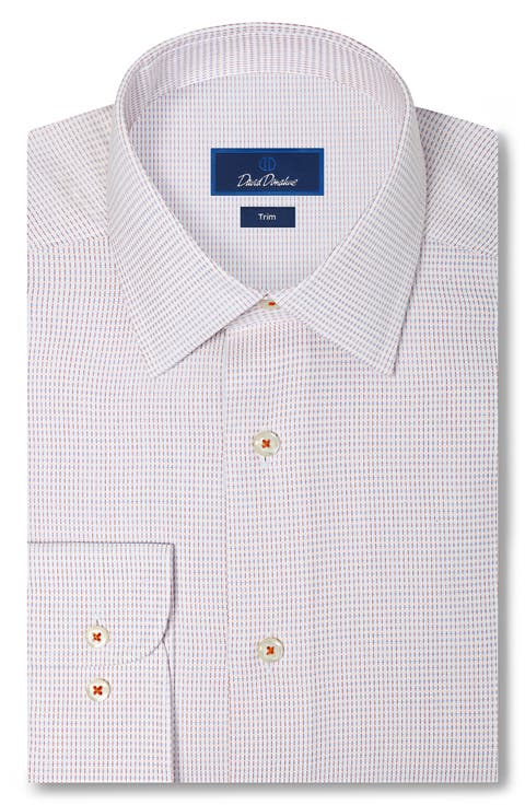 Trim Fit Microcheck Cotton Dobby Dress Shirt