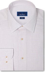 David Donahue Trim Fit Microcheck Cotton Dobby Dress Shirt