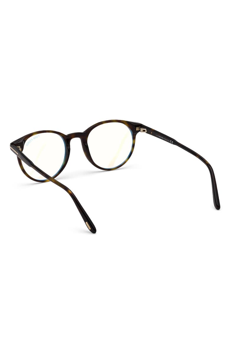TOM FORD 49mm Round Blue Light Blocking Glasses, Alternate, color, Havana / Blue Block