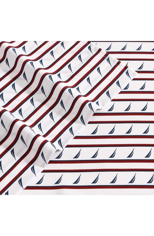 Nautica Stripe J-class Sheet Set In Autumn Berry Red/navy
