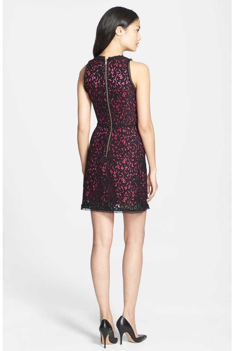 'Claudia' Lace Sheath Dress, Alternate, color, BLACK/FUSCHIA