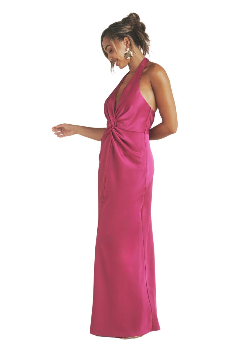 Six Stories Isabel Plunge Knot Detail Dress, Alternate, color, Raspberry