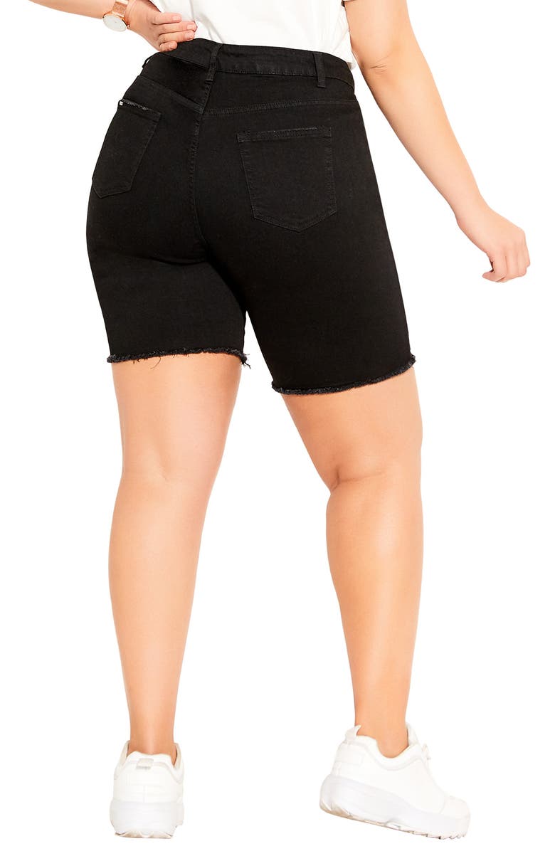 City Chic High Waist Distressed Denim Shorts, Alternate, color, Black