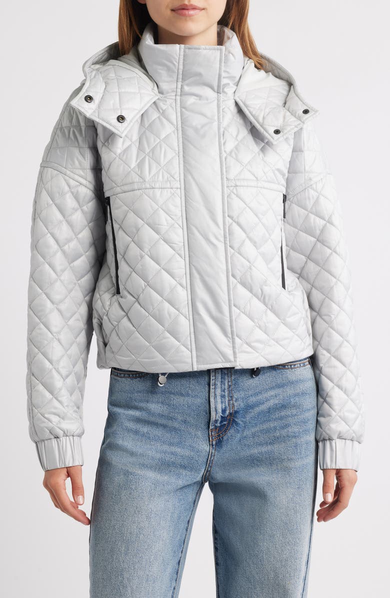 BCBGMAXAZRIA Quilted Hooded Crop Jacket, Main, color, Mist