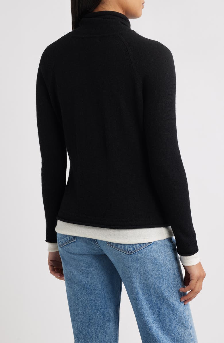 Griffen Layered Look Wool & Cashmere Turtleneck Sweater, Alternate, color, Black/ Ivory