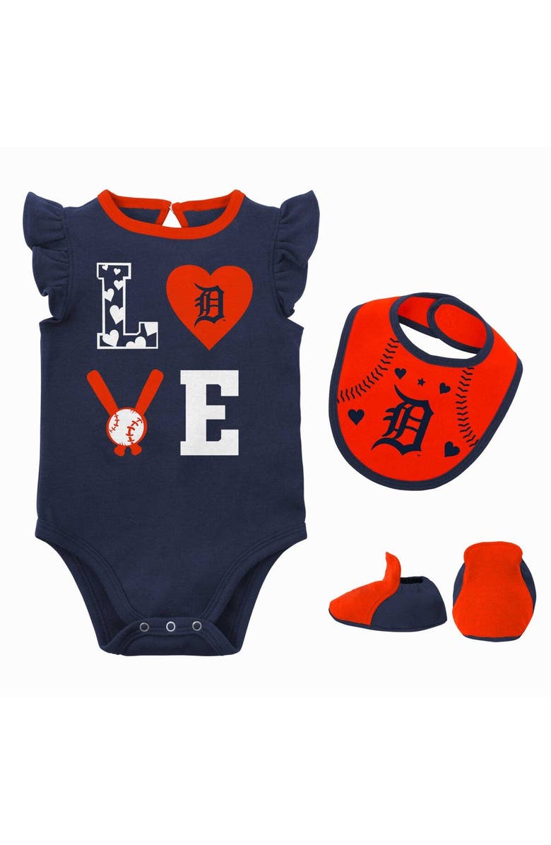 Outerstuff Newborn & Infant Navy/Orange Detroit Tigers Three-Piece Love of Baseball Bib Bodysuit & Booties Set, Main, color, Navy