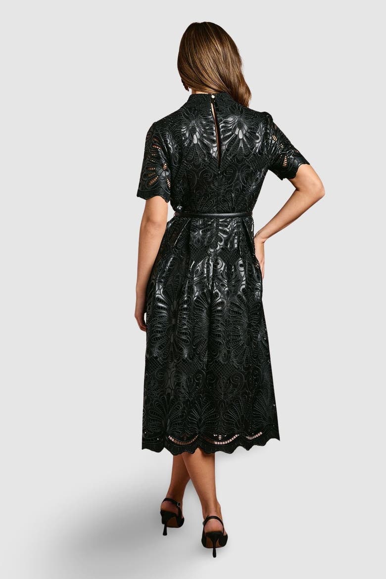 PU Lace Midi Dress, Alternate, color, Black