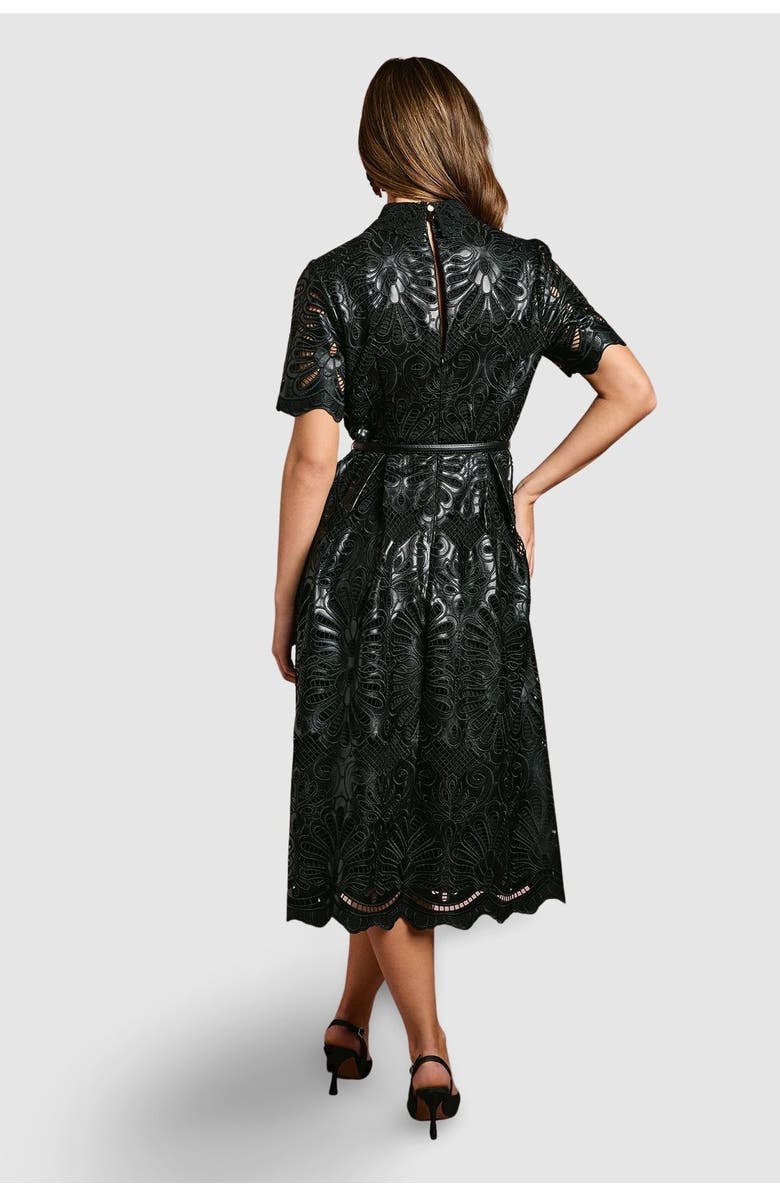 Coast PU Lace Midi Dress With Belt, Alternate, color, Black
