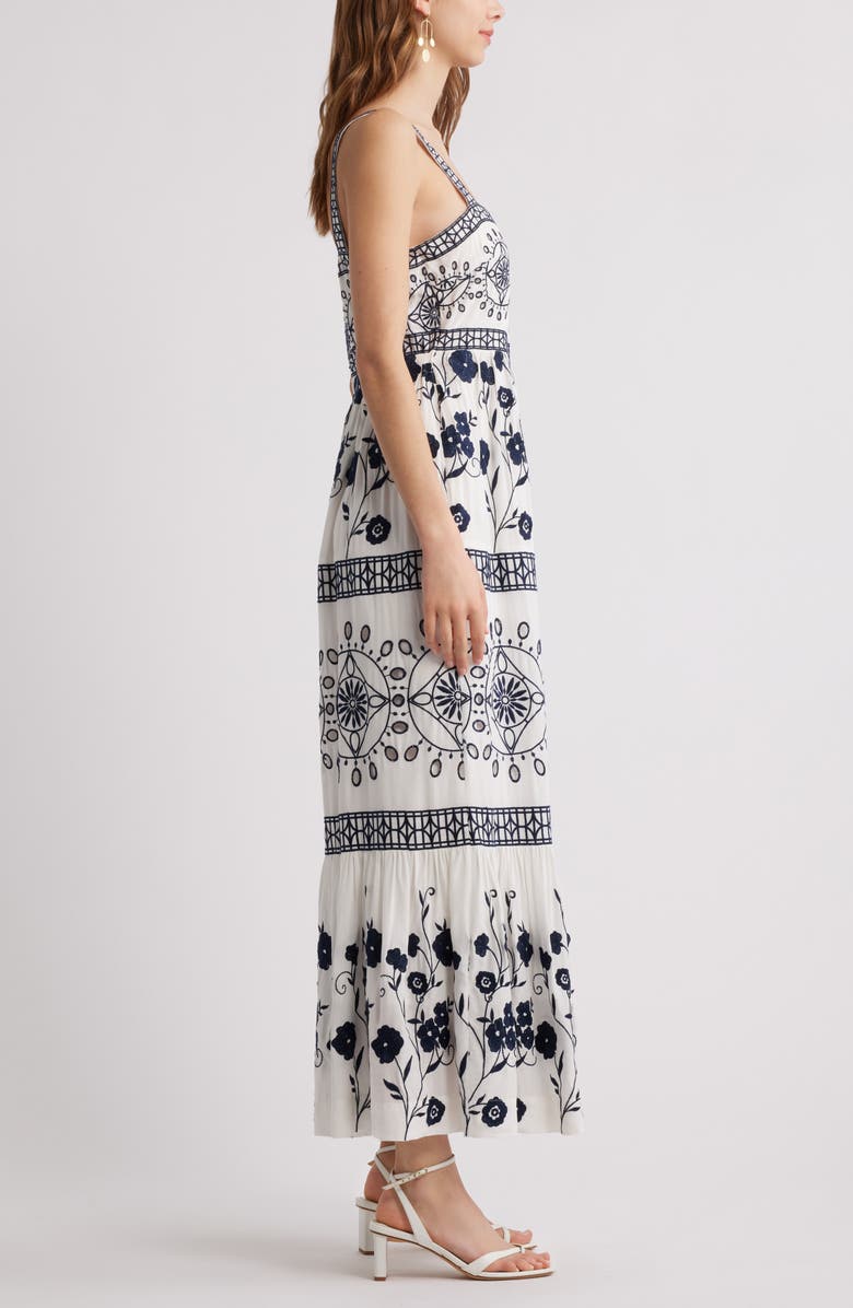 Chelsea28 Embroidered Eyelet Sleeveless Maxi Dress, Alternate, color, Navy White