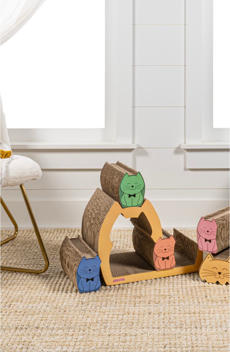 The Licker Store Kazoku Modern Cardboard 5-in-1 Family Cat Cave Scratcher with Catnip and Pull-Out Design, Alternate, color, Multi