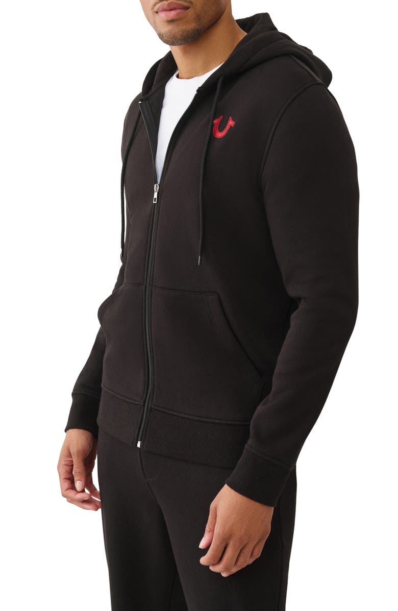 True Religion True Embroidered Zip Hoodie, Alternate, color, Jet Black