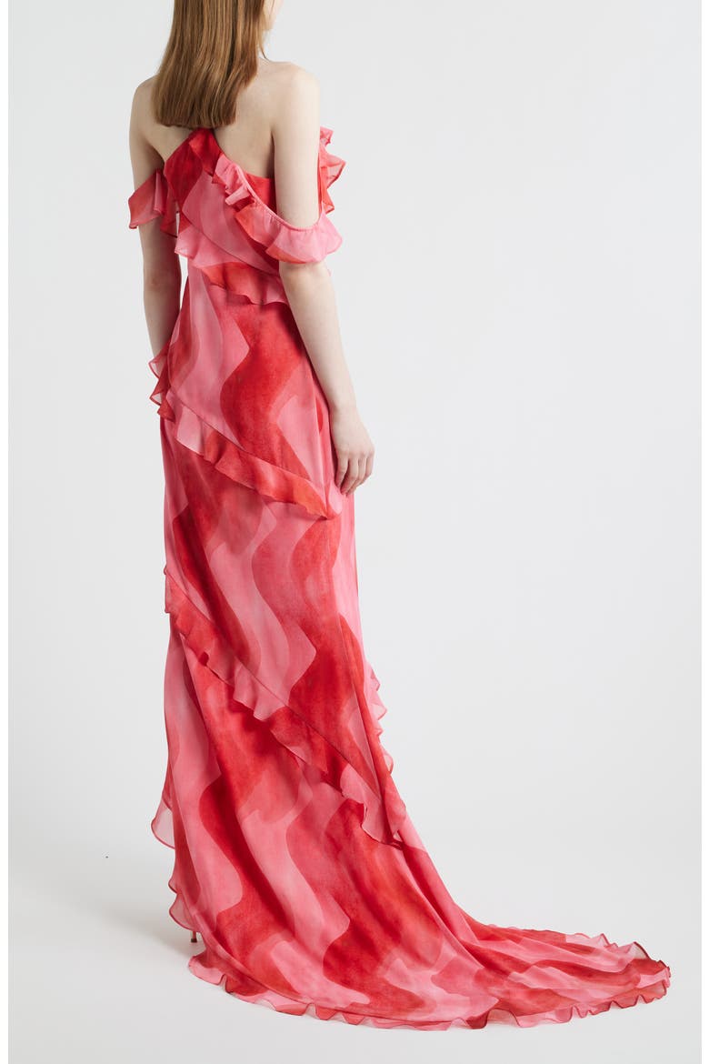 Wioletta Ruffle Asymmetric Gown, Alternate, color, CORAL SWIRL