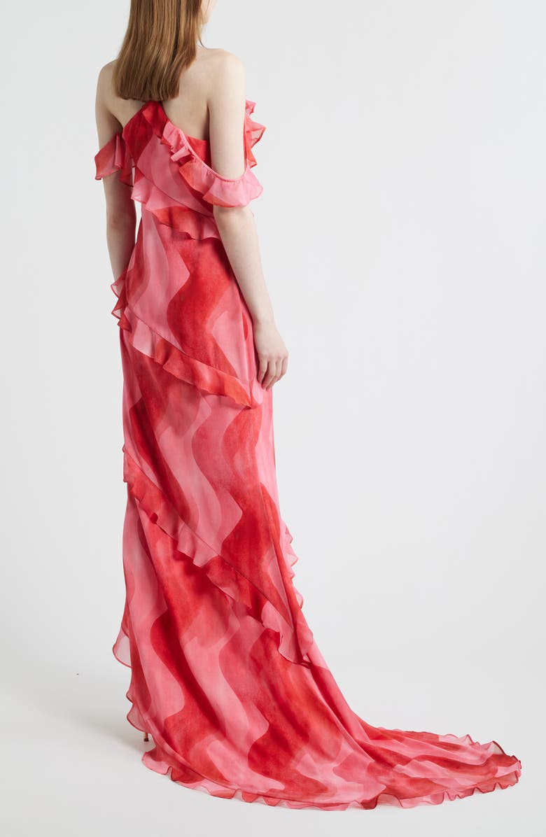 Sonya Moda Wioletta Ruffle Asymmetric Gown, Alternate, color, Coral Swirl