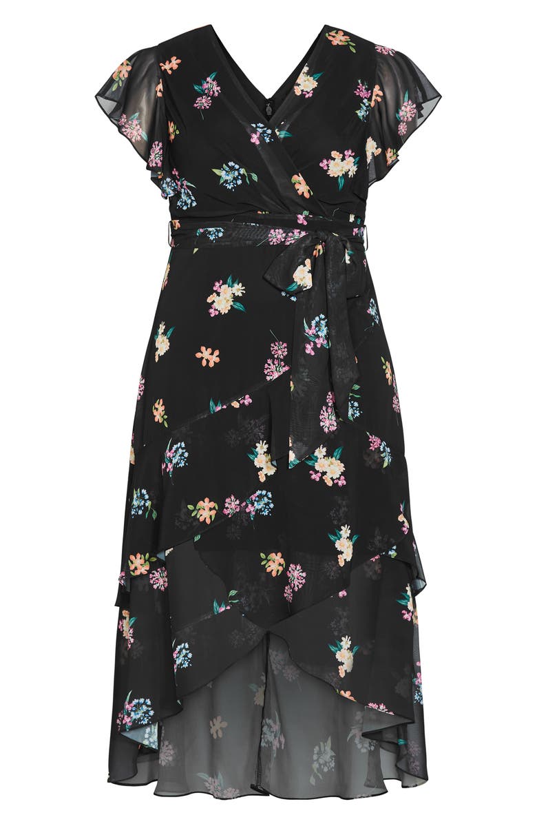 City Chic Floral High-Low Faux Wrap Midi Dress, Alternate, color,