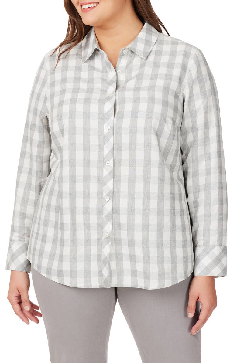 Foxcroft Davis Metallic Gingham Button-Up Shirt, Main, color,