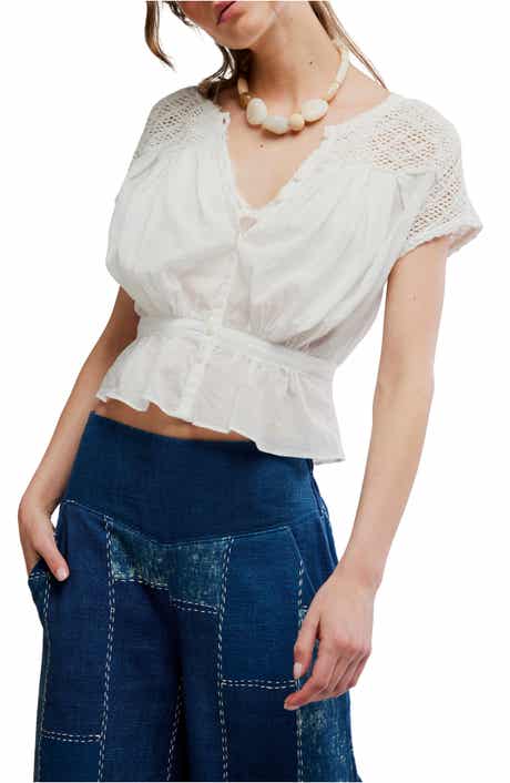 Free People Gemma Embroidered Button-Up Babydoll Top