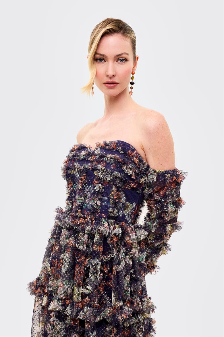 Floral Ruffle Dress, Alternate, color, Mid Night Blue