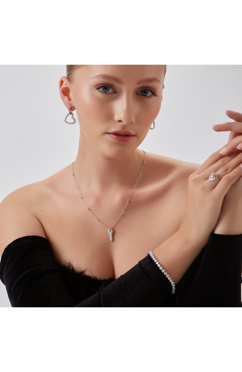 Spero London Key Pendant Necklace With Beaded Chain Sterling Silver, Alternate, color, Silver