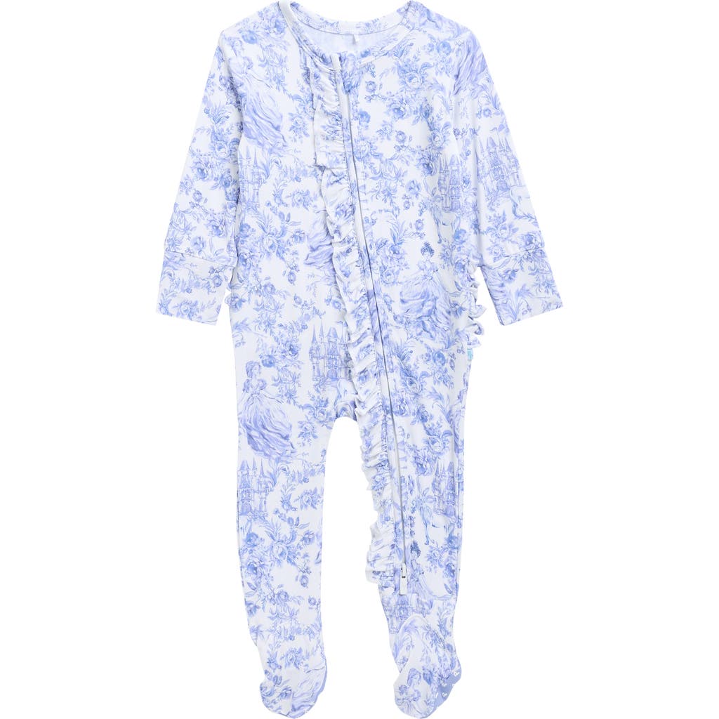 Posh Peanut Floral Toiole Print Ruffle Zip Footie In Blue