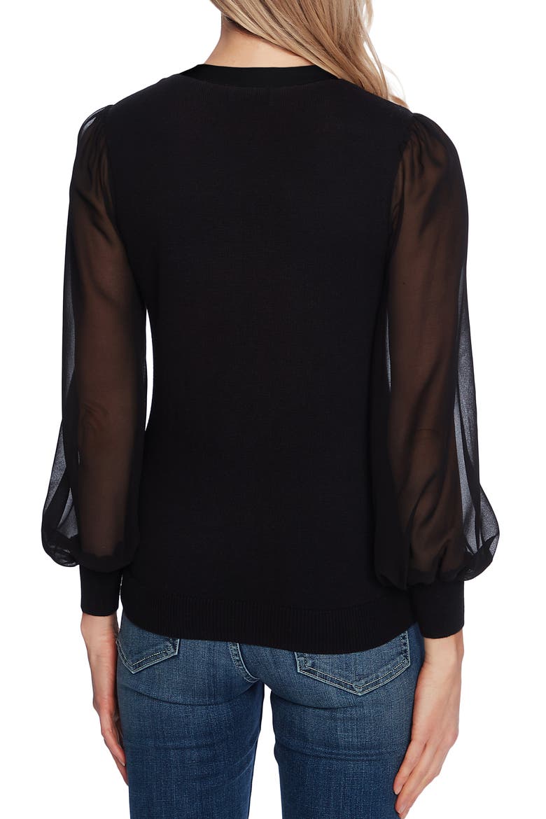 Sweet Tie Mixed Media Sweater, Alternate, color, RICH BLACK