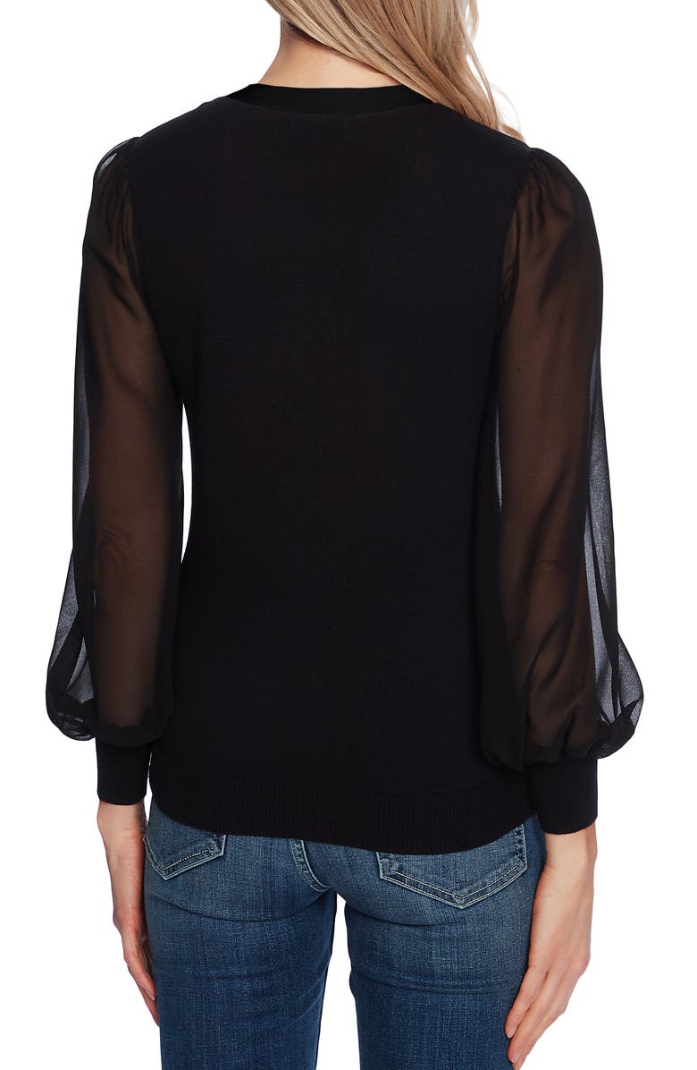 CeCe Sweet Tie Mixed Media Sweater, Alternate, color,