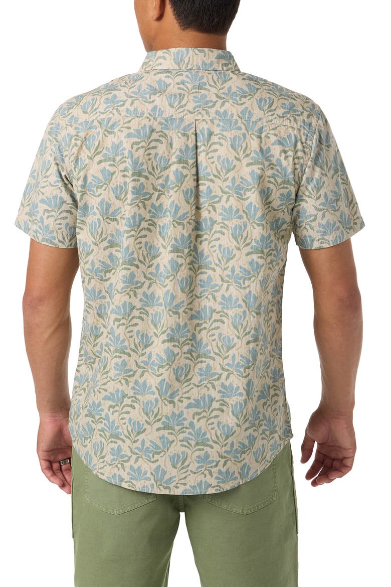 Terrace Print Short Sleeve Button-Up Shirt, Alternate, color, LIGHT KHAKI